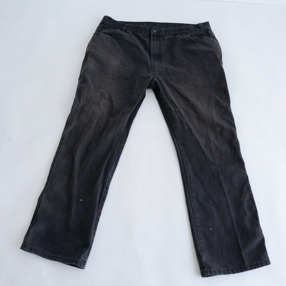 Dickies Black Distressed Faded Carpenter Work Dungaree Heavyweight Pants 38X32 - Picture 1 of 11